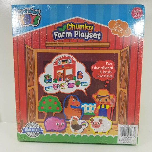 Chunky Farm playset Real; Wood Toy's smooth finish and non-toxic 11 pieces age - Picture 9 of 9